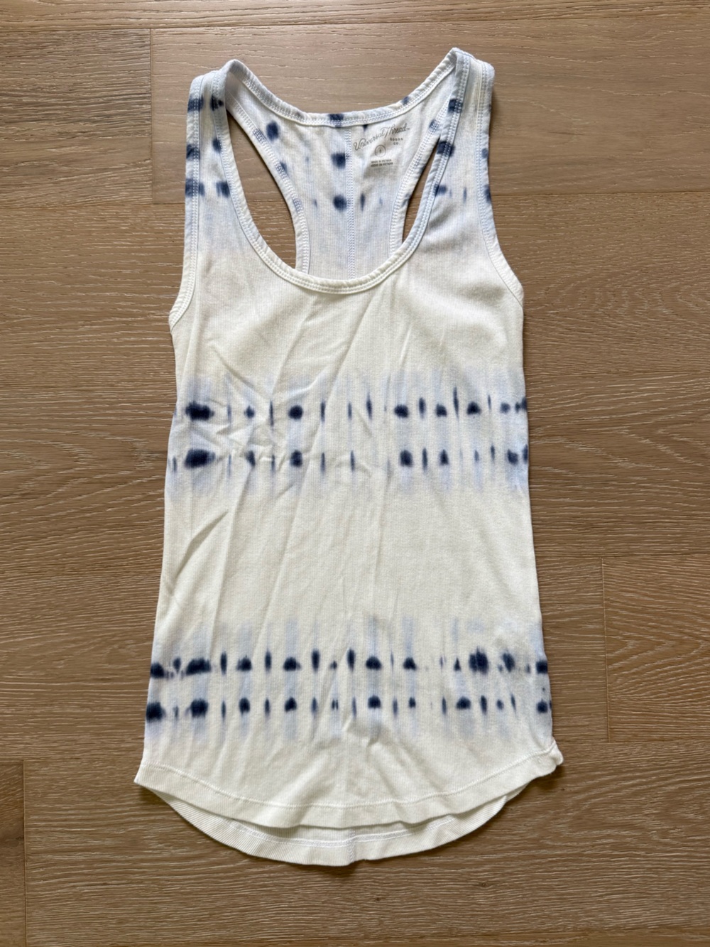 Women’s Blue and White Tie-Dye Stripe Racerback Tank Top